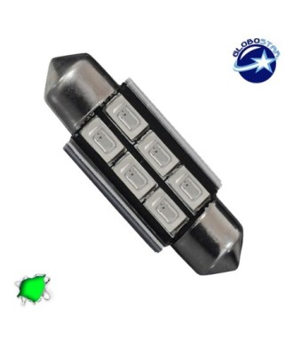 GloboStar® C5W 40162  Λάμπα Αυτοκινήτου  FESTOONLED 39mm Can Bus με 6 SMD 5630 2.5W DC  180° 12V Πράσινο